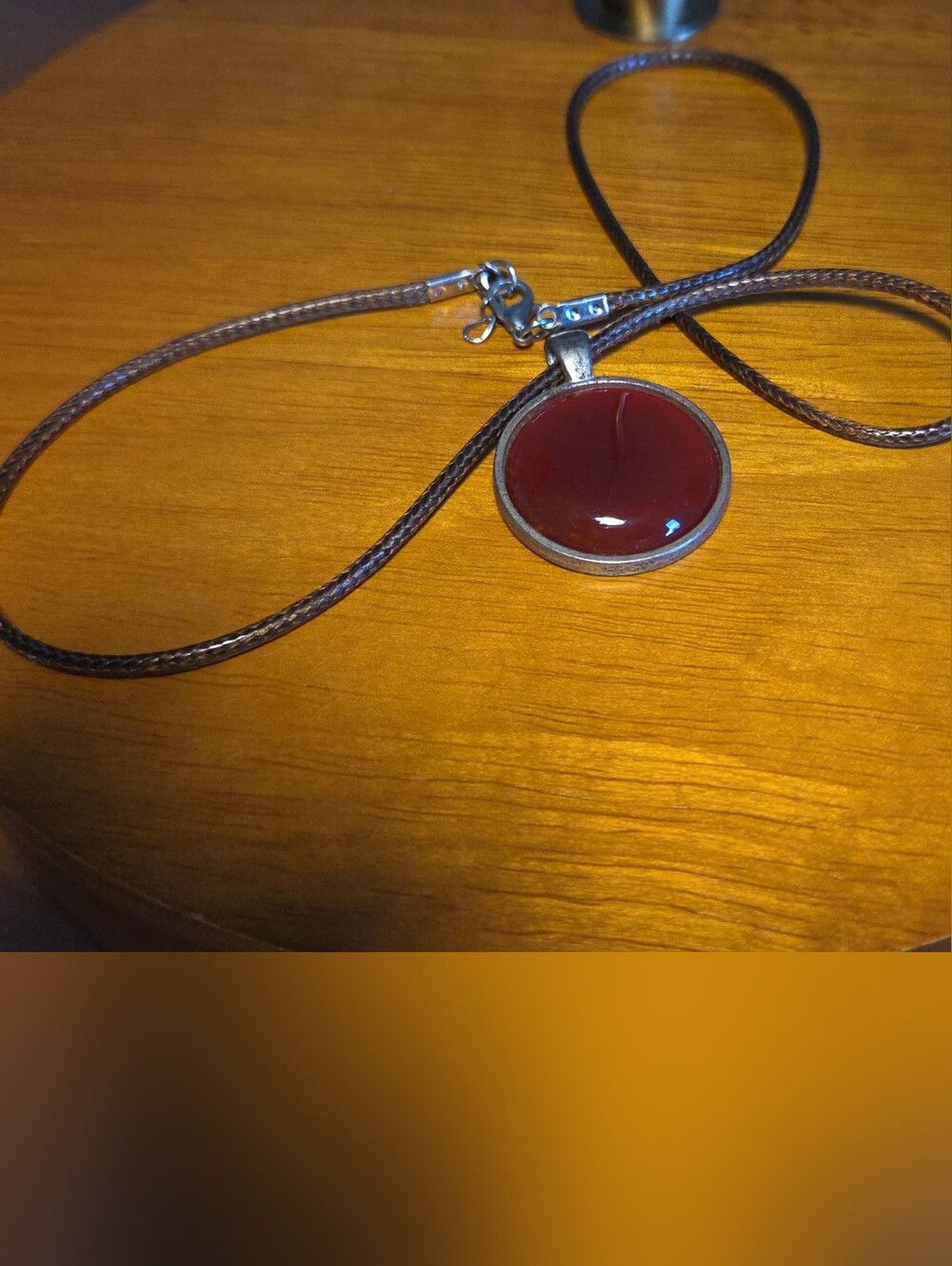 Red Carnelian Stone Pendant Necklace - Brown Leather Cord